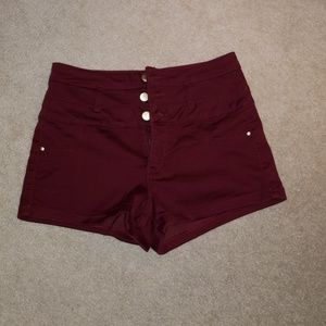 Women's High-waisted Shorts- maroon